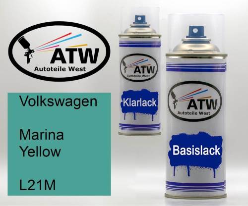 Volkswagen, Marina Yellow, L21M: 400ml Sprühdose + 400ml Klarlack - Set, von ATW Autoteile West.